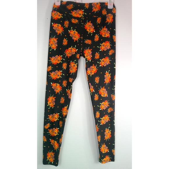 LuLaRoe OS One Size Black Orange Fall Floral Leggings - Picture 1 of 5